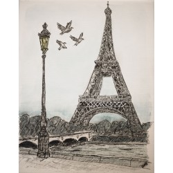 I love Paris  Toile & Encre de chine 24 × 30 cm (vertical)